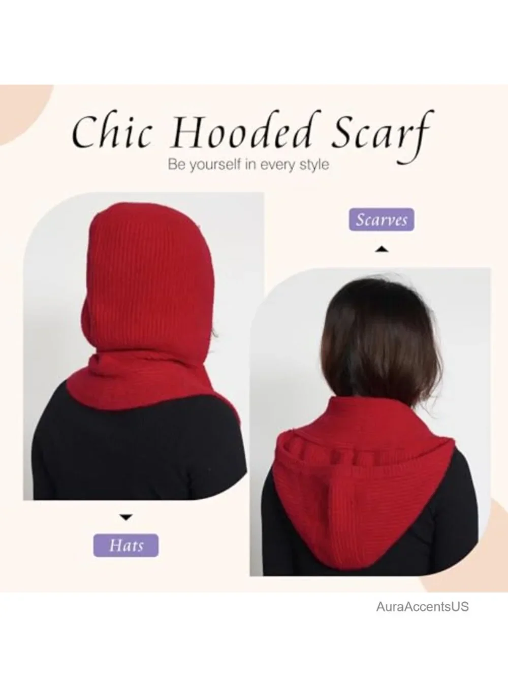 Hooded Scarf 2-in-1 Women Knitted Neck Warmer Stylish Winter